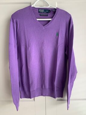 Polo by Ralph Lauren Knit Sweater Men’s size L 100% Pima cotton Purple V-Neck